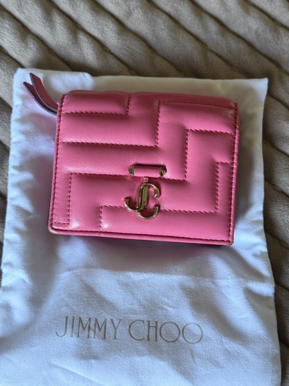 Jimmy Choo Hot Pink Quilted Leather Wallet with Gold JC Logo